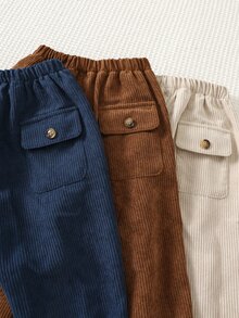 SHEIN Kids Young Boy Autumn/Winter New Arrival, Casual Comfortable, Woven Corduroy Solid Color Loose Pants 3pcs Set, Suitable For Autumn/Winter Season - Multicolor - View 4