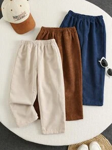 SHEIN Kids Young Boy Autumn/Winter New Arrival, Casual Comfortable, Woven Corduroy Solid Color Loose Pants 3pcs Set, Suitable For Autumn/Winter Season - Multicolor - View 6