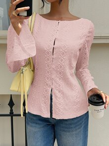 Siren Gaze 女款四季新款刺繡長袖襯衫 - 粉色 - 查看 3