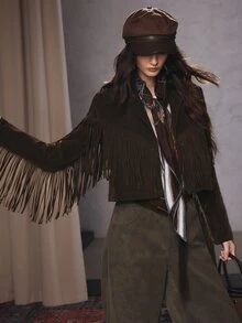 Anewsta Women's New Fashion Casual Brown Tassel Jacket - Brown - View 1
