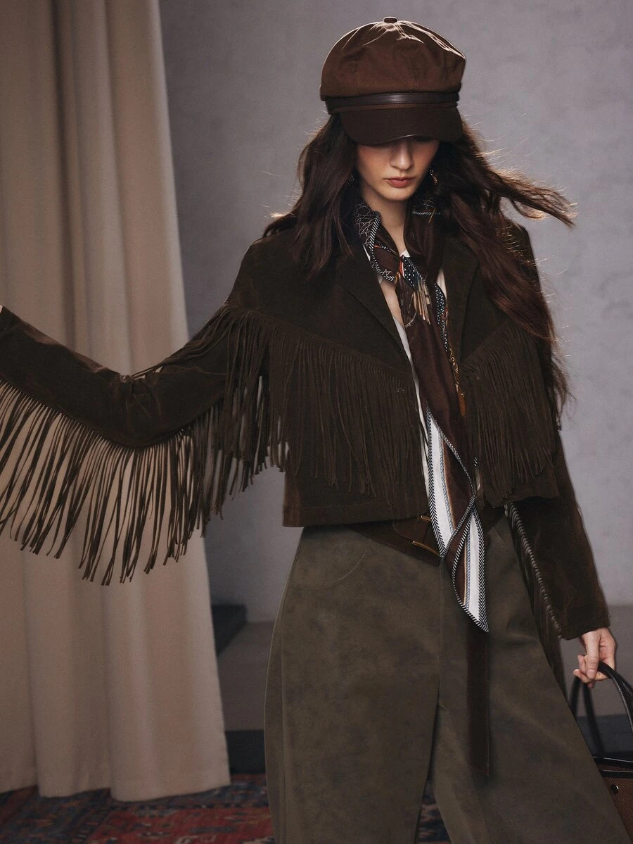 Anewsta Women's New Fashion Casual Brown Tassel Jacket - Brown - View 1