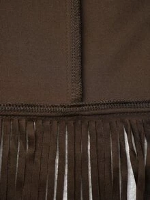 Linhara CURVE Gaun Elegan Ukuran Besar Musim Gugur/Dingin, Leher V, Lengan 3/4, dan Hiasan Rumbai di Bagian Bawah - Coffee Brown - View 6