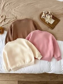 SHEIN 女童 3件組 針織素色圓領寬鬆休閒秋冬衛衣套裝 - 彩色 - 查看 2