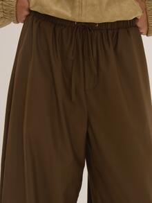 MUSEYN Khaki Woven Elasticated Drawstring Balloon Leg Toggle Pants Versatile Everyday Casual Fall - Brown - View 5