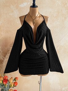 Soleia Women's Butterfly Pattern Fashion Date Party Mini Dress - Black - View 4