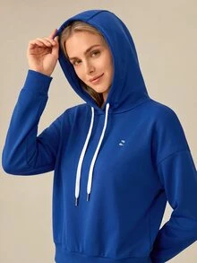 OutZeal Women Sports Tee Casual Workout Natural Soft Long Sleeve Cropped Hoodie - Navy Blue - View 7