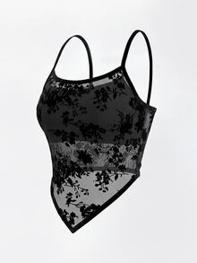 CAJUNI 女款花卉印花休閒日常穿搭掛脖上衣 - 黑色 - 查看 6