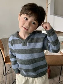 Dazy Kids Infant (Boy) Hooded Striped Comfortable Korean Style Autumn/Winter Sweater - Blue - View 4