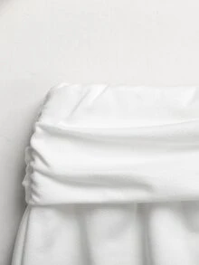 SHEIN 青少年女孩白色針織抓皺腰鬆垮休閒運動長褲 - 白色 - 查看 4