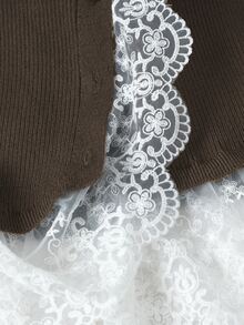 GlowEve CURVE Plus Size Women's Lace Patchwork Casual Daily Cardigan - Coffee Brown - View 6