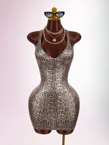 Amplova Women's Sexy Snake Print Bodycon Dress - Brown - View 3
