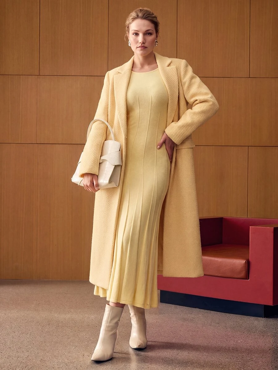 MOTF PREMIUM PLUS SIZE WOMEN SOLID COLOR CASUAL EVERYDAY SUMMER DRESS - Yellow - View 1