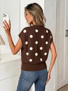 Comfylo Casual Minimalist Women's V-Neck T-Shirt With Polka Dot Print Pattern, Versatile - Multicolor - View 2
