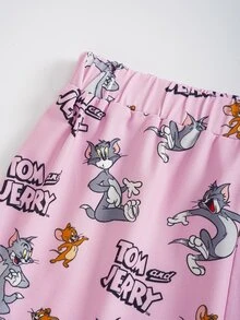 TOM & JERRY X SHEIN Tween Girl Cartoon Print Camisole Top And Shorts Loungewear Set - Baby Pink - View 6