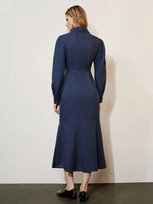 Aveloria Modichic Gaun Panjang Kasual Wanita Warna Polos untuk Sehari-hari di Musim Panas - Navy Blue - View 2