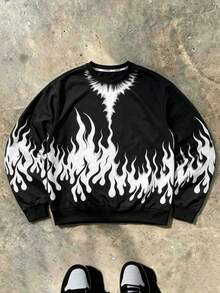 GymRaken Men's Flame Print Crew Neck Long Sleeve Casual Sports Sweatshirt - Black - View 4