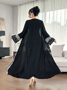 Yasmyna Cardigan Wanita Sederhana Motif Polkadot dengan Hiasan Renda Gaya Arab - Hitam - View 2