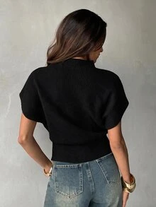 Aloruh Women's Minimalist Casual Basic Knit Top - Black - View 2