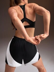 Powerista Women's Colorblock Casual Daily Soccer Shorts - Black and White - View 2