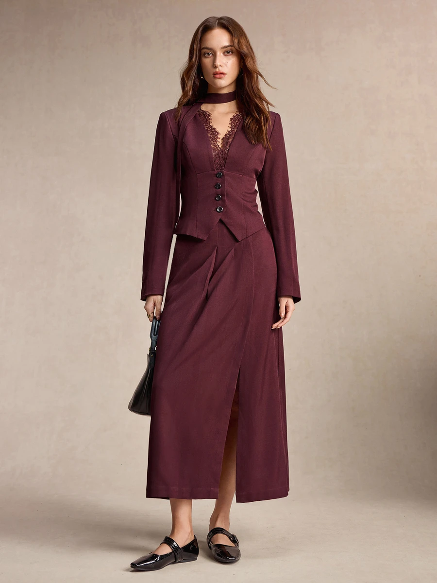 BizChic Women's Solid Color Casual Versatile Daily Skirt - Burgundy - View 1