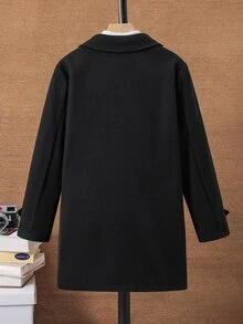 SHEIN 兒童 Ween 男孩休閒學院風口袋中長版大衣，適合秋冬春季，適合戶外玩耍、上學、街頭穿搭、派對與居家休閒，高 CP 值絎縫填充外套，冬季外套 - 黑色 - 查看 2