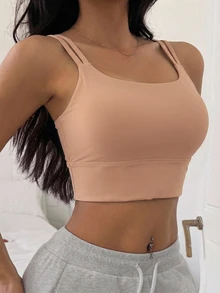 DAZY 女款輕塑形純色極簡可穿戴運動內衣背心 - 杏色 - 查看 3
