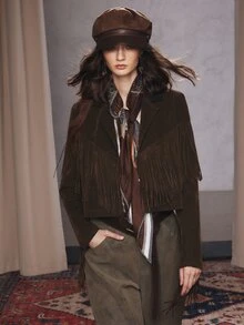Anewsta Women's New Fashion Casual Brown Tassel Jacket - Brown - View 3