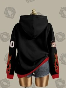 Betty Boop x SHEIN Plus Size Women's Letter Print Long Sleeve Casual Sweatshirt - White - View 4