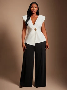 Radiana Curve Plus Size Women's Metal Single Button Fashion Vest Jacket - White - View 6