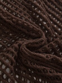 ROMWE Grunge Punk Plus Size Ultra Cropped Faux Crochet Hollow Out Sweater - Brown - View 4