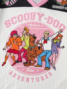 SCOOBY-DOO X SHEIN Tween Girl V-Neck Short Sleeve Casual Versatile T-Shirt DOO - Black - View 4