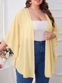 SHEIN CURVE+ Plus Size Basic Swimwear With Solid Color Transparent Mesh Fabric - Light Yellow - View 5
