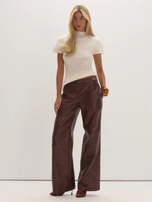 MUSEYN Deep Red PU Pants Versatile Everyday Casual Fall - Coral Red - View 1
