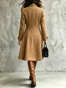 SHEIN 女款秋冬時尚優雅極簡通勤長款羊毛大衣 - 卡其色 - 查看 2
