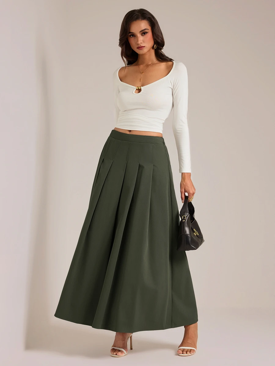 SHEIN Tall Women's High Waist Oversized A-Line Skirt - Army Green - View 1