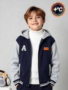 SHEIN Kids Tween Boy Tween Boy Casual Versatile Patchwork Colorblock Thick Hooded Jacket, Suitable For School, Garden, Birthday, Fall, Winter, Halloween - Multicolor - View 2
