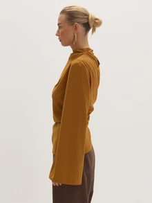 MUSEYN Rust Woven One Sleeve Cinched Top Timeless Date Night New Season Fall - Coffee Brown - View 3