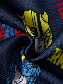 Transformers X SHEIN Baby Boy Letter Print Suspenders Romper Evergreen - Blue - View 8