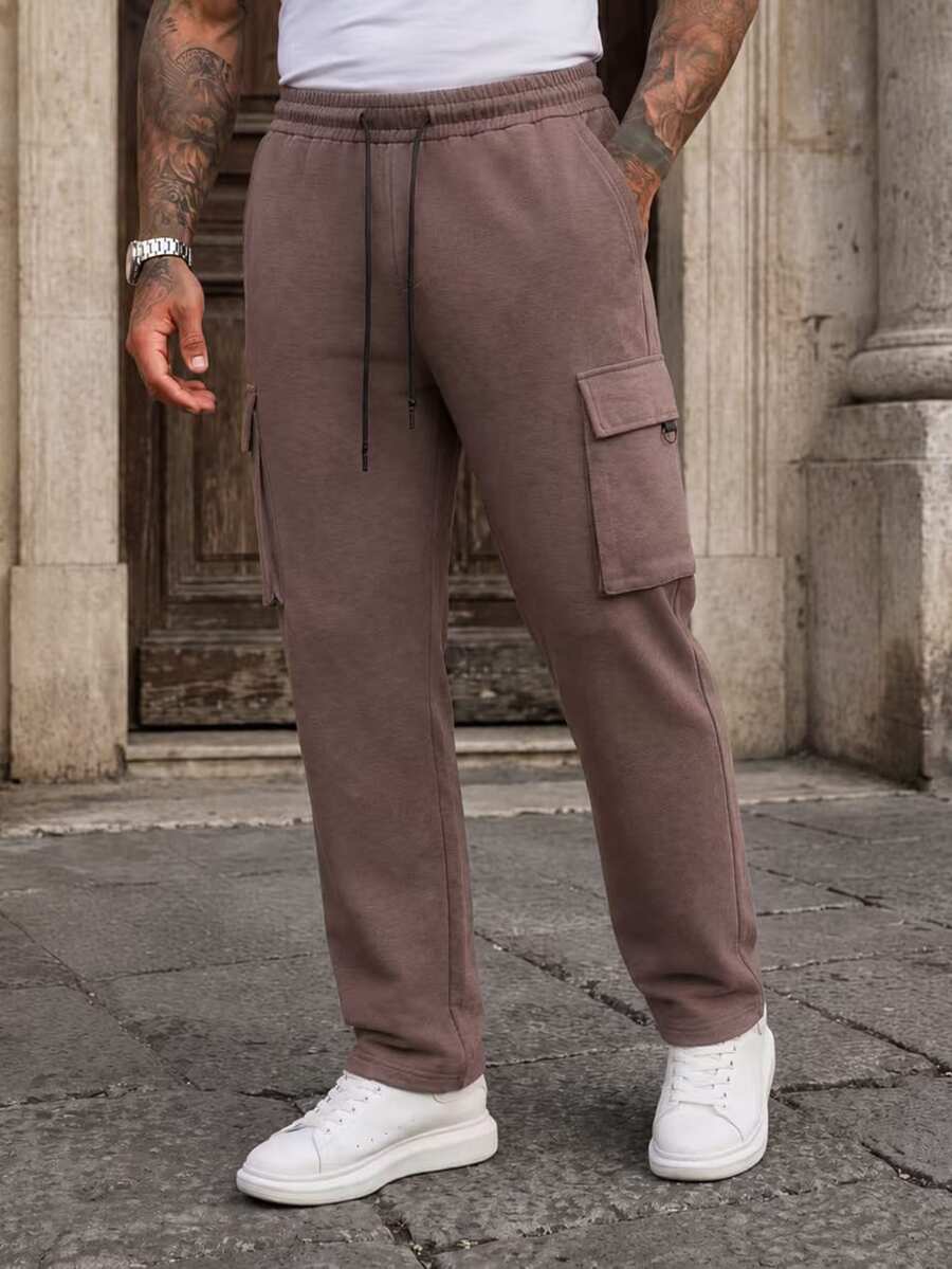 Manfinity CasualCool Men's Deep Coffee Mature Casual Style Straight Leg Comfortable Versatile Everyday Outing Pants - Brown - View 1