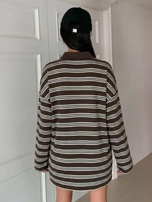 DAZY 女款條紋拼色休閒日常長袖T恤 - 白色 - 查看 6