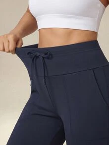 OutZeal Women Sports Pants Solid Color Yoga Casual Studio Natural Soft High Waist Straight Leg Cropped Active Bottom Summer Spring - Navy Blue - View 8