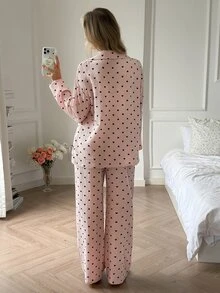 DAZY 2件組愛心印花女款睡衣套裝 - 粉色 - 查看 2