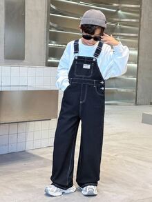 SHEIN Celana Jeans Denim Longgar, Nyaman, Sederhana, Bertekstur Halus, Hangat, dan Bergaya untuk Kepergian ke Sekolah (Warna Hitam) - Biru - View 7