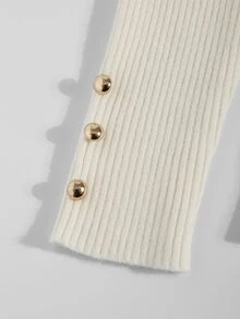 GlowEve CURVE Plus Size Crew Neck Vertical Ribbed Metallic Decor Pullover Sweater - White - View 5