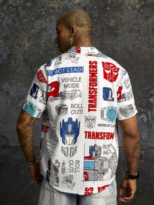 Transformers X SHEIN Men's All-Over Print Casual Versatile Daily Wear Shirt - White - View 2