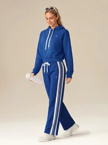 OutZeal Women Sports Tee Casual Workout Natural Soft Long Sleeve Cropped Hoodie - Navy Blue - View 8