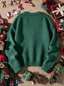 Grovea Plus Size 3D Christmas Tree Knit Cardigan Women V-Neck Button-Up Long Sleeve Green With Pockets Sweater Jacket Holiday Casual Knit Top - Green - View 2