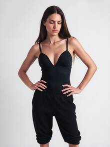 SHAPORA 1pc Minimalist Casual Adjustable Strap Women's Tank Top - Black - View 3