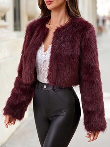Editum Women's Solid Color Fashion Versatile Winter Faux Fur Coat - Red - View 7