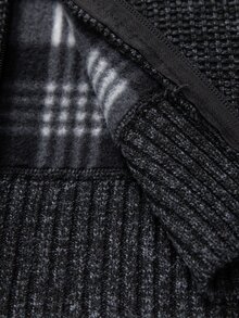 Manfinity Homme 男士休閒百搭日常穿著連帽開襟衫，Ins風，華麗派對，街頭成熟，寬鬆版型毛衣，黑色，秋季，正式 - 黑色 - 查看 6